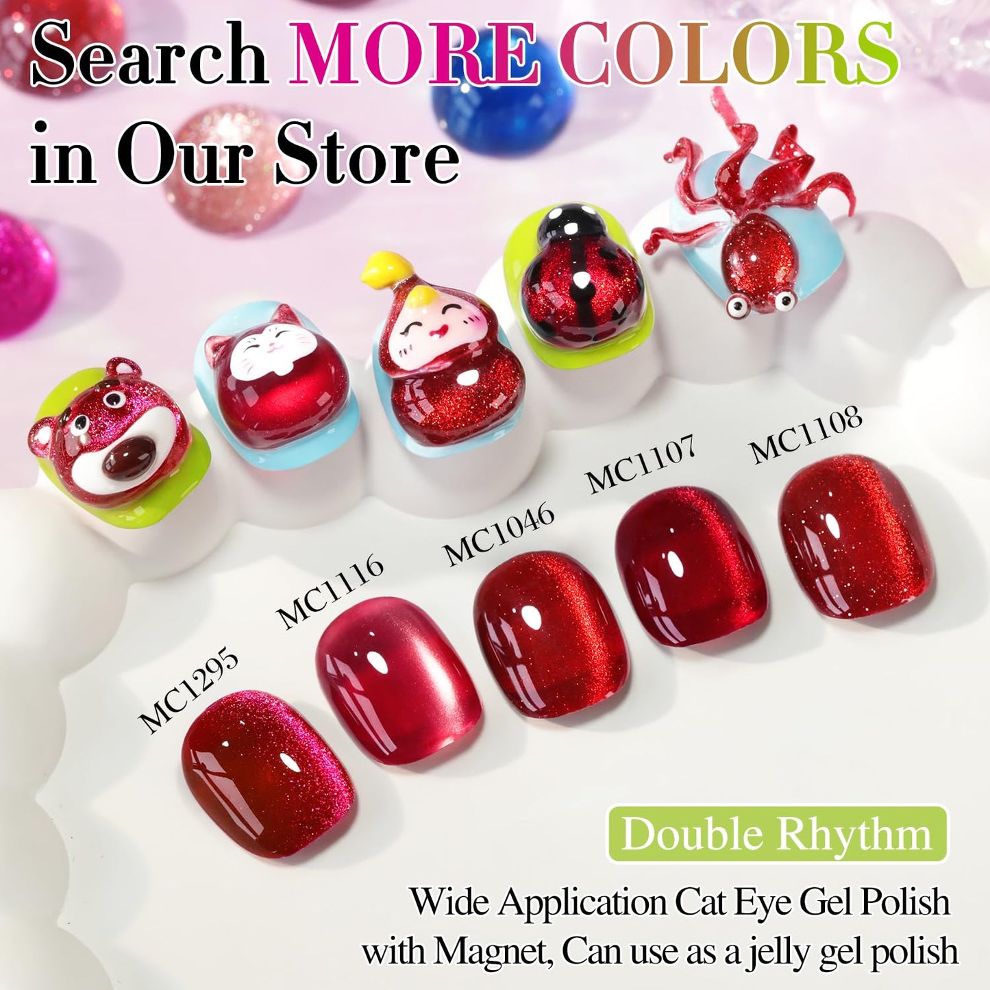 Double Rhythm 15ML Ice Glass Cat Eye Gel Polish with Magnet Holographic Glitter Shimmer Translucent Sheer Color Salon Soak Off Magnetic Nail at Home (Dark Cherry-MC1295)-Velvo Beauty