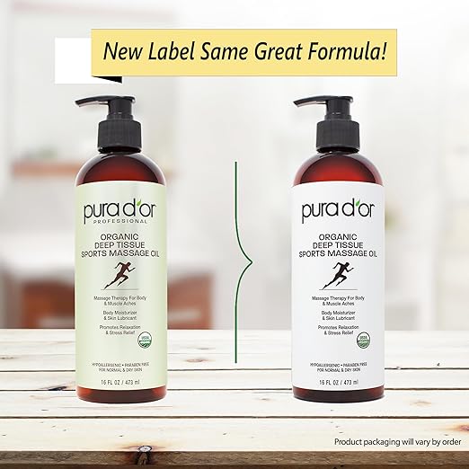 PURA D'OR 16 Oz Organic Deep Tissue Sports Massage - Jojoba, Sunflower, Almond, Grapefruit & Eucalyptus Oils - Alleviate Muscle Soreness-Velvo Beauty