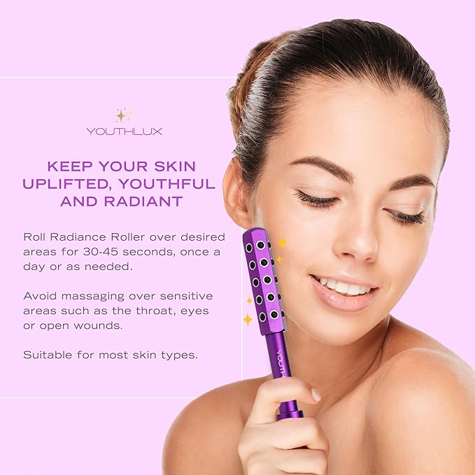 Radiance Roller – Germanium Stone Facial Massage Tool for Lifting, Sculpting, De-Puffing, Glow Boost, Energizing & Cooling Effect (Purple)-Velvo Beauty