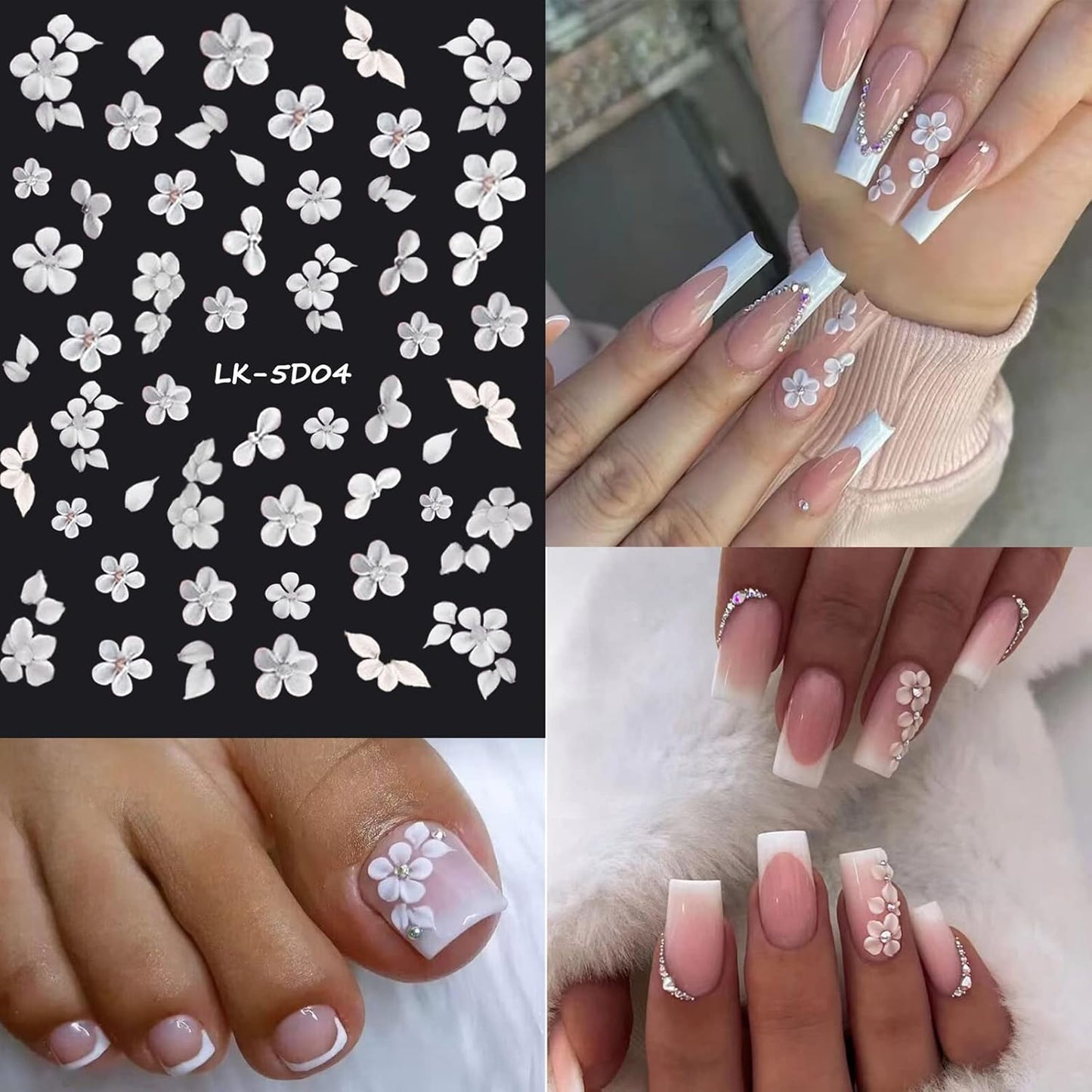 6 Sheets Flower Nail Stickers for Nail Art 5D Embossed Engraved Nails Decals 3D Spring Nails Supplies Accessories Self-Adhesive DIY Design Decoration for Women and Girls-Velvo Beauty