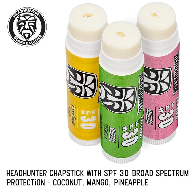 Headhunter Sport Chapstick Sunscreen SPF 30, Natural Mineral Waterproof Lip Balm For Sun Protection, Ultra Solar Defense - Reef Safe Sunblock Chap Stick, 3 Flavors - Coconut, Pineapple, Mango (3 Pack)-Velvo Beauty