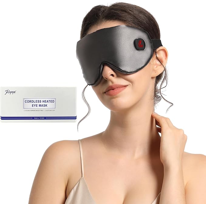 Heated Eye Mask for Dry Eyes, Cordless Warm Eye Compress, Styes, Blepharitis, 1000mAh, 3 Heat Levels, Electric, Light-Blocking, Washable Cover, Travel (Gray)-Velvo Beauty