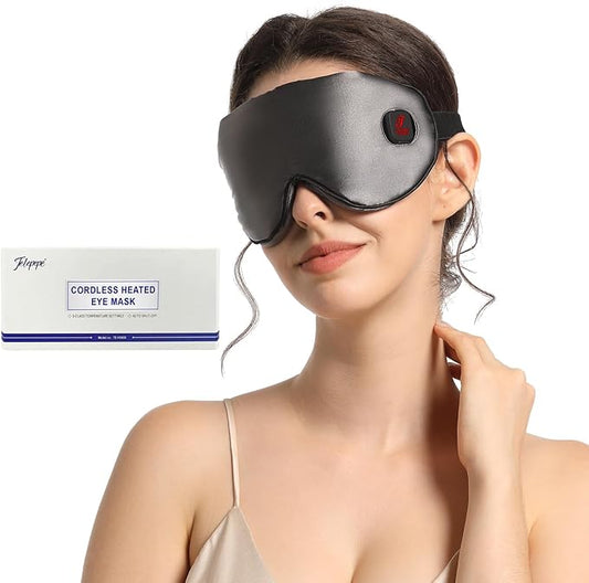 Heated Eye Mask for Dry Eyes, Cordless Warm Eye Compress, Styes, Blepharitis, 1000mAh, 3 Heat Levels, Electric, Light-Blocking, Washable Cover, Travel (Gray)-Velvo Beauty