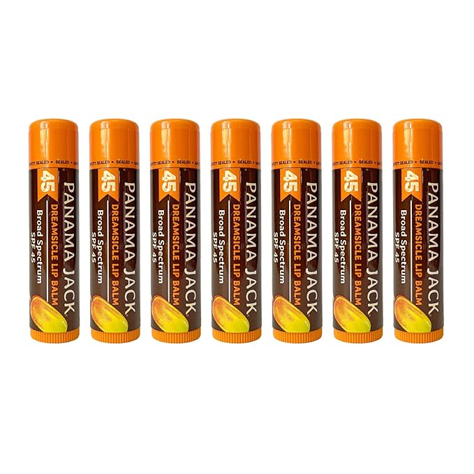 Panama Jack Sunscreen Lip Balm - SPF 45, Broad Spectrum UVA-UVB Sunscreen Protection, Prevents & Soothes Dry, Chapped Lips, Dreamsicle, Pack of 7-Velvo Beauty