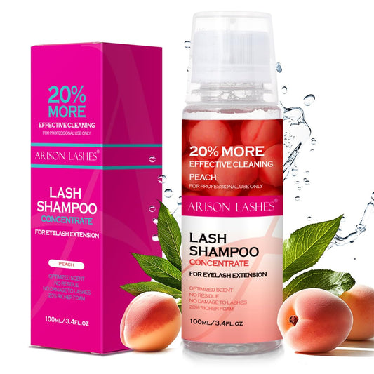 ARISON LASHES Lash Shampoo Concentrate for Lash Extensions 100ML Eyelash Cleanser Concentrate Oil-Free Eyelash Extension Shampoo with Salon Home Care(Peach)-Velvo Beauty