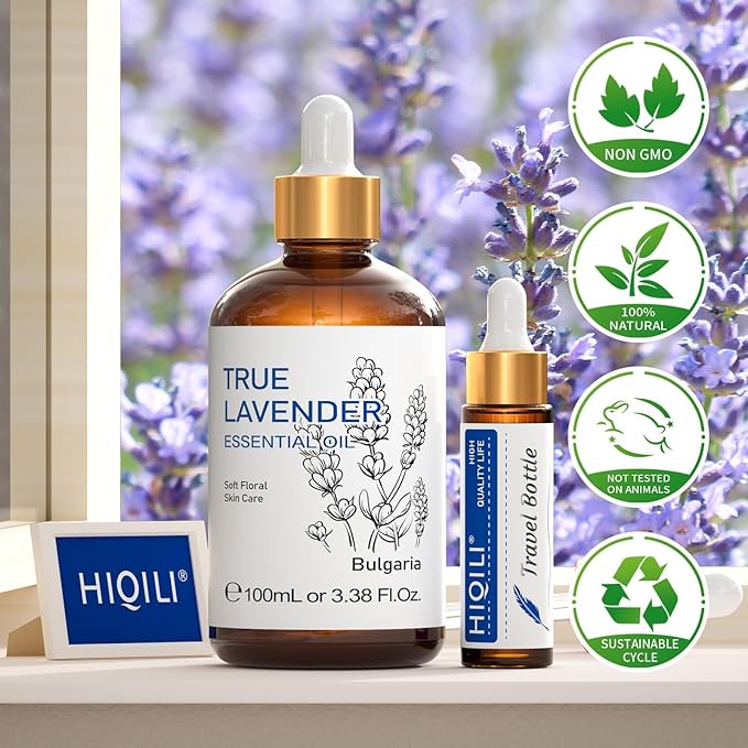 HIQILI Lavender Essential Oil - 100% Pure Undiluted, for Aromatherapy Diffuser at Room & Office, Relax Mind and Better Sleep, Therapeutic Grade | 100ML with Glass Dropper-Velvo Beauty