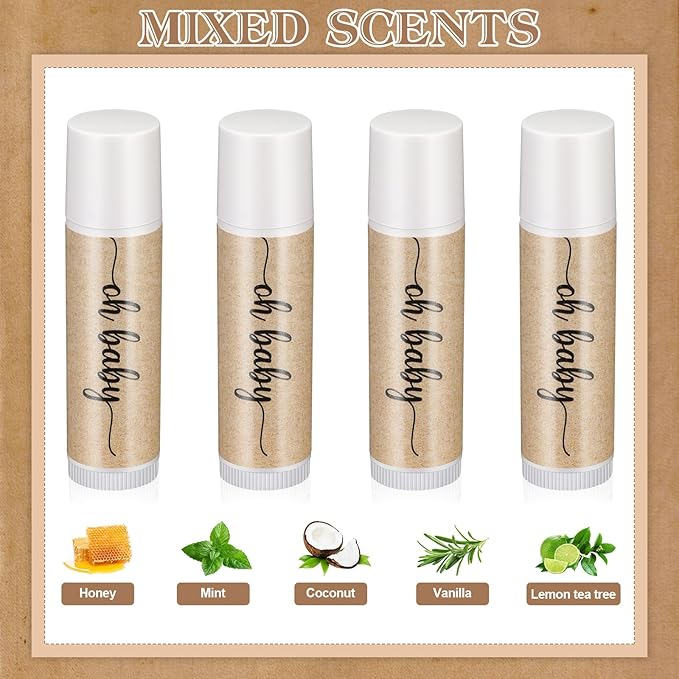 50 Sets Baby Shower Lip Balm Favor with Thank You Tags and Organza Bags, Lip Balm Bulk Baby Shower Gifts for Guests Prizes Gender Reveal Souvenirs Neutral Birthday Supplies-Velvo Beauty