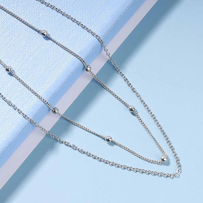 Boho Layered Satellite Choker Necklace Gold Ball Chain Necklace Short Collar Necklace Vintage Double Layer Necklace Jewelry for Women and Girls Gifts-Velvo Beauty