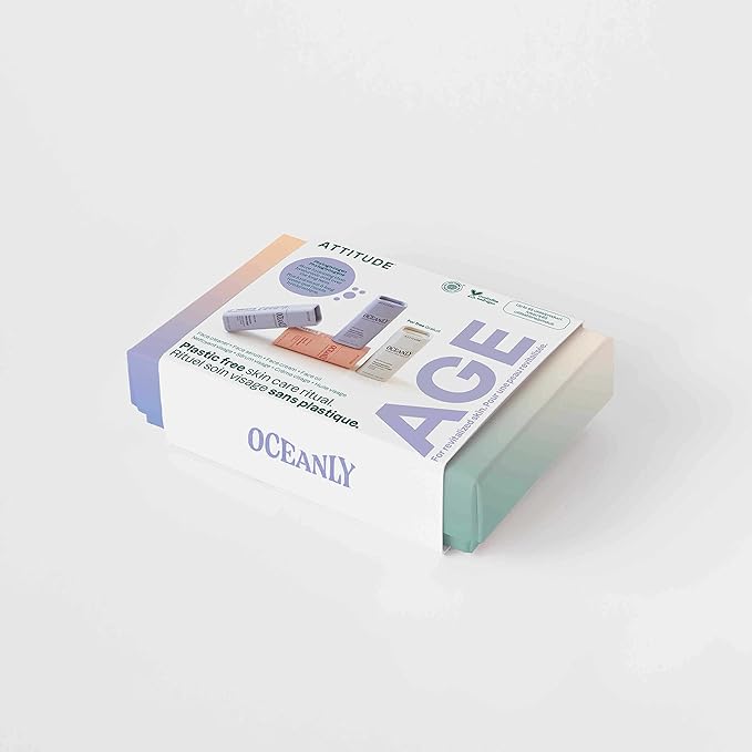 ATTITUDE Oceanly Aging Skin Daily Facial Care Routine Box Set, EWG Verified, Plastic-free, Plant and Mineral-Based Ingredients, Vegan and Cruelty-free, PHYTO AGE, Set of 4 Travel Size Bars-Velvo Beauty