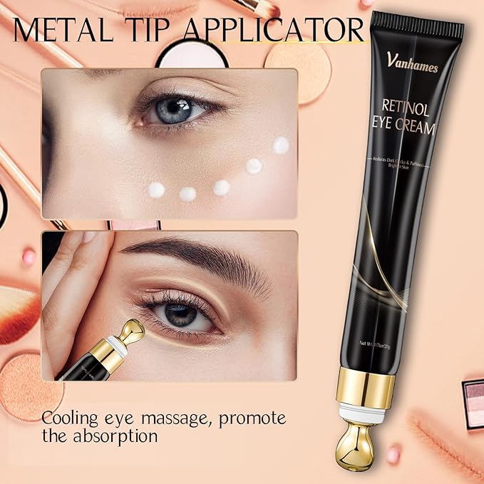 Retinol Caffeine Eye Cream, Under Eye Cream for Dark Circles and Puffiness, Anti Aging Eye Cream for Wrinkles, Eye Bags Treatment for Men and Women, 20g (Fragrance Free)-Velvo Beauty