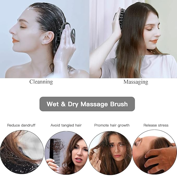 INNERNEED Scalp Massager Shampoo Brush, Wet & Dry Manual Scalp Care Head Scrubber Hair Washing, Soft Silicone Bristles, for Hair Growth, Dandruff Removal (Black+Gray)-Velvo Beauty