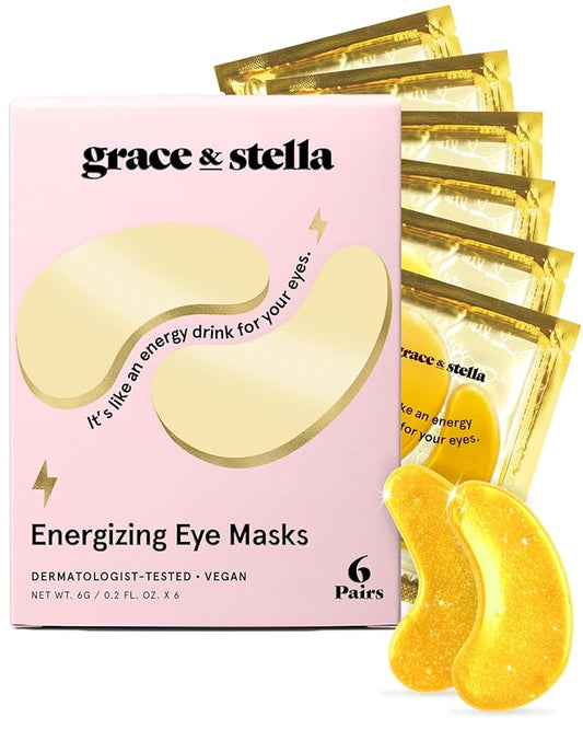 grace & stella Award Winning Under Eye Mask - Travel Size Toiletries - Bridal Shower Gifts - Gel Eye Patches for Dark Circles, Puffy Eyes, Wrinkles, Undereye Bags - Vegan - Self Care (6 Pairs, Gold)-Velvo Beauty