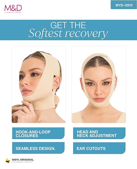 M&D Face Slimming Chin Strap Lipo Compression Garment Mentonera Postquirúrgica Facial Beige XL-Velvo Beauty