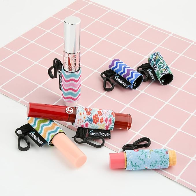 6 Pack Compact Clip-On Chapstick Holder Premium Release Clip Neoprene Sleeve Lip Balm with Clip Fits Most Standard Lip Balm, Large-Velvo Beauty