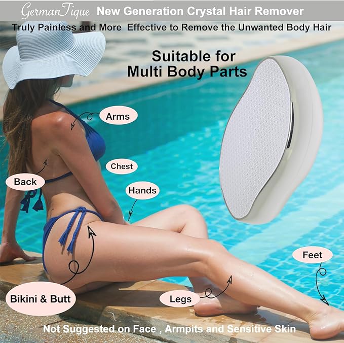 Crystal Hair Eraser,Natural Crystal Hair Remover,Reusable Painless Nano Glass Hair Removal Device Without Shaver,Gentle Crystal Epilator and Exfoliator for Soft Silky Skin(Silver)-Velvo Beauty