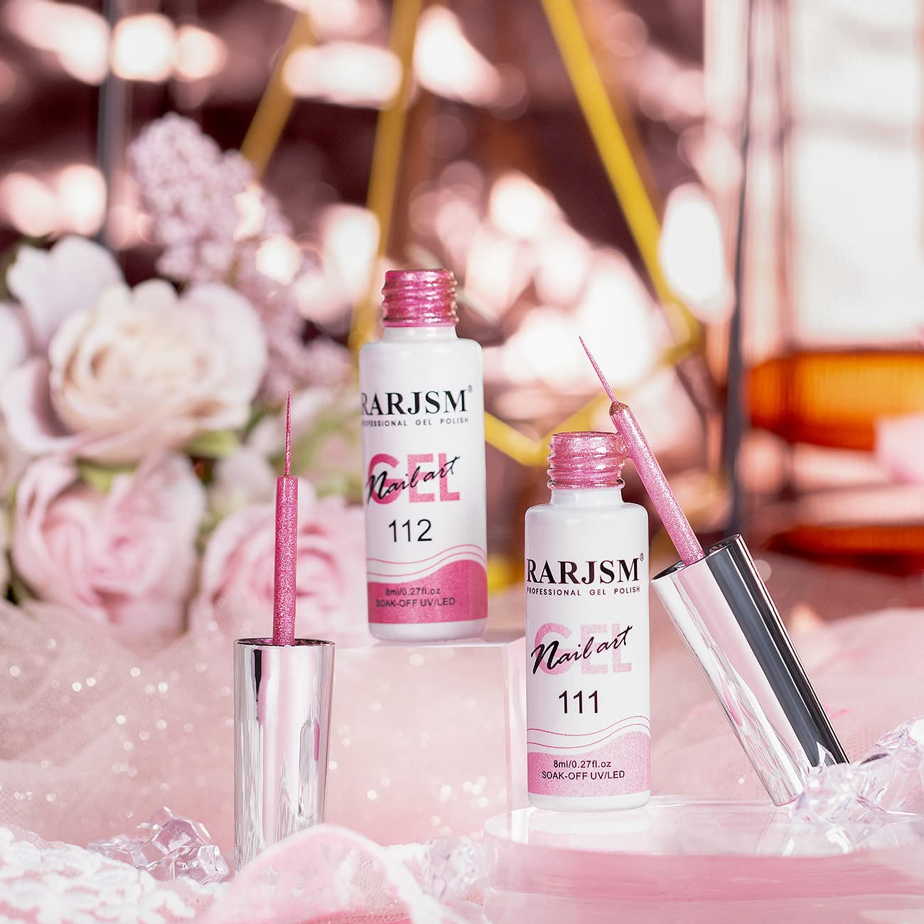 RARJSM Metallic Gel Liner Nail Art Pink,Glitter Painting Gel Nail Polish 2PCS Set,Mirror Chrome Hot Pink Drawing Line Art Gel with Thin Brush Nail Design Line Wire Curing Requires 8ml DIY Manicure-Velvo Beauty