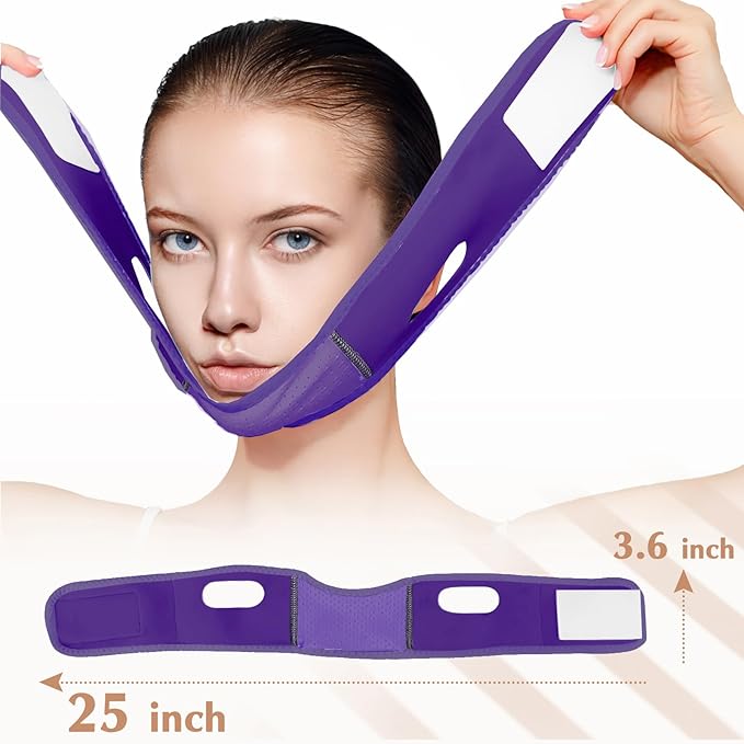 Reusable V Line Lifting Mask with Chin Strap, V Shaped Face Mask for Sagging, Jaw Exerciser (Dark Purple)-Velvo Beauty