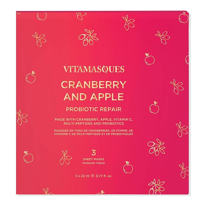 Vitamasques Cranberry and Apple Probiotic Repair Boxset - 3 Vegan Face Masks with Adaptogenic Ingredients to Improve Skin Health-Velvo Beauty
