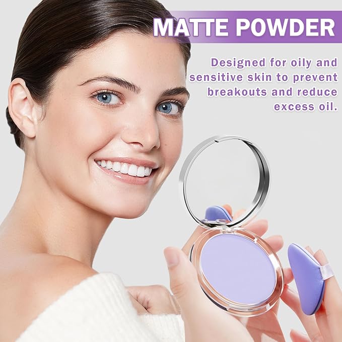 AIUEO Lavender Matte Setting Powder Sunscreen Powder Oil Control Blurring Pressed Powder Refreshing and Comfortable Purple Face Powder Makeup, Polvo Compacto De Maquillaje-Velvo Beauty