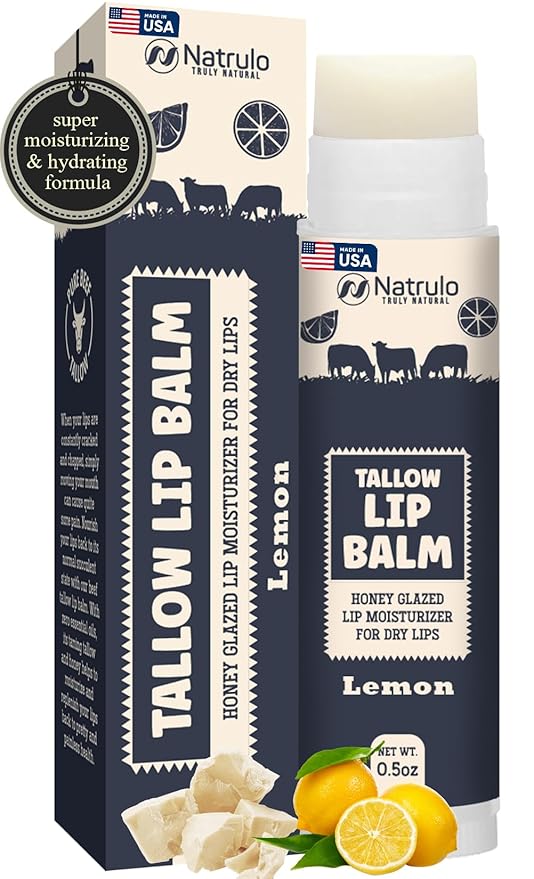 Beef Tallow Lip Balm – Natural Tallow Beeswax Chapstick – Hydrating Moisturizer Grass Fed Bison Tallow Balm Lip Care – Soothes Chapped, Dry Lips, Sensitive Skin – Long Lasting & Vitamin Rich USA-Made-Velvo Beauty