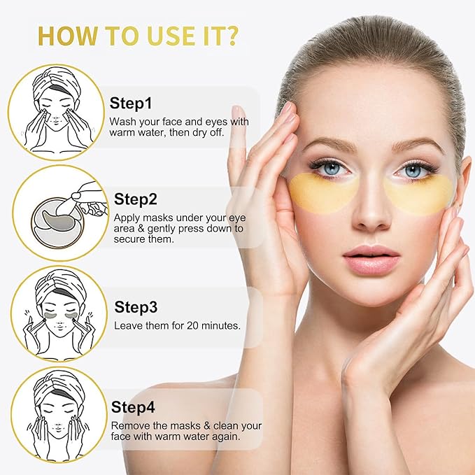 24k Gold Under Eye Patches, Eye Masks for Puffy Eyes 60 pcs, for Dark Circles and Puffiness, Hydrating Eye Mask Skincare, Eye Gel Pads for Eye Bags and Wrinkles Under Eye Treatment-Velvo Beauty