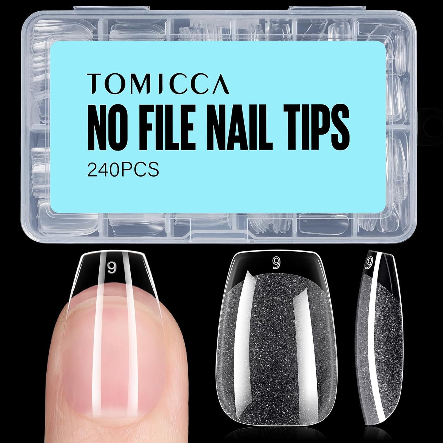 TOMICCA Short Coffin Nail Tips,240Pcs Soft Acrylic Nail Tips Full Cover,Gel Nails Tips Half Matte Press on Nails Clear Fake Nails Extension Tips for Salon DIY 12Sizes-Velvo Beauty