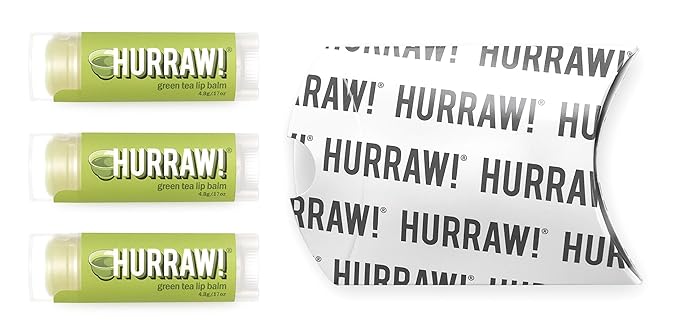 Hurraw! Green Tea Lip Balm, 3 Pack: Organic, Certified Vegan, Cruelty and Gluten Free. Non-GMO, 100% Natural Ingredients. Bee, Shea, Soy and Palm Free. Made in USA-Velvo Beauty