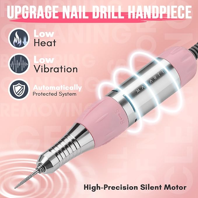 Makartt Nail Drill - Portable Electric Nail File Machine Geneviere E File Pink JD700 Professional 30000RPM Manicure Drill for Acrylic Nails Poly Nail Gel Polish Beauty Gift-Velvo Beauty