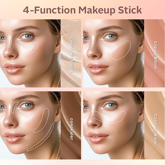 3 Pcs Cosmetic Sets 12 colors 4-Function cosmetic stick +Nonstick Raincoat Lip Gloss（3 colors+Clear Lip Gloss）+Liquid Eyeshadow in Four Colors Sets Waterproof-Velvo Beauty