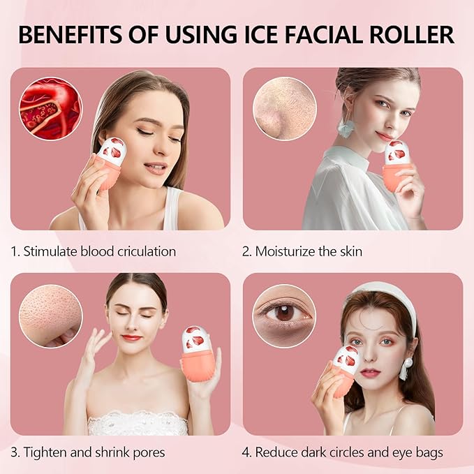 2pcs Ice Roller for Face and Eye, Silicone Ice Facial Roller Ice Holder, Face Ice Mold Skin Care, Face Icers Reusable Ice Cube Roller for Shrink Pores Anti Wrinkle Reduce Puffiness, Pink Green-Velvo Beauty