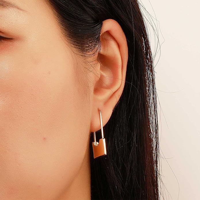 Boho Lock Hoop Earrings Safety Pin Hoop Earrings Gold Lock Huggies Hoop Earrings Personlized Padlock Earrings Jewelry for Women and Girls-Velvo Beauty