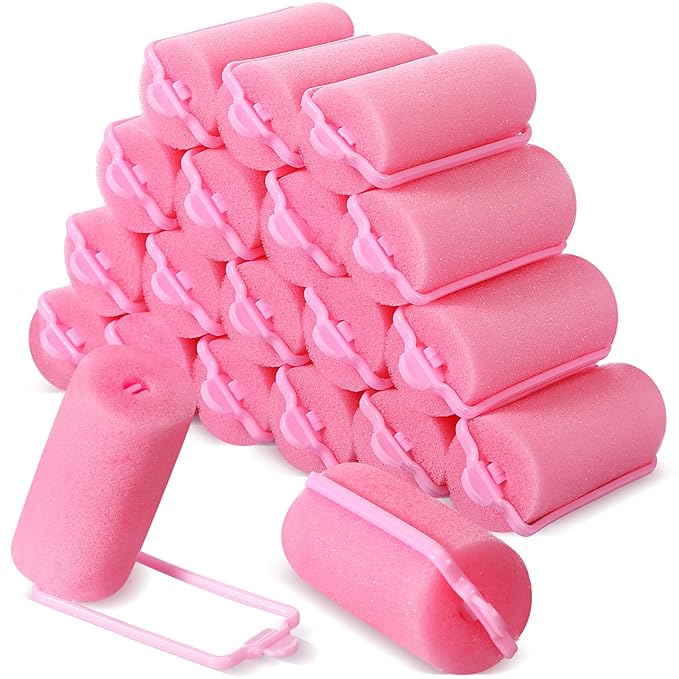 Geyoga 18 Pieces Sponge Hair Rollers Large Soft Foam Hair Styling Curlers Large Size Hairdressing Curlers for Women(1.4 x 2.6 Inches,Pink)-Velvo Beauty