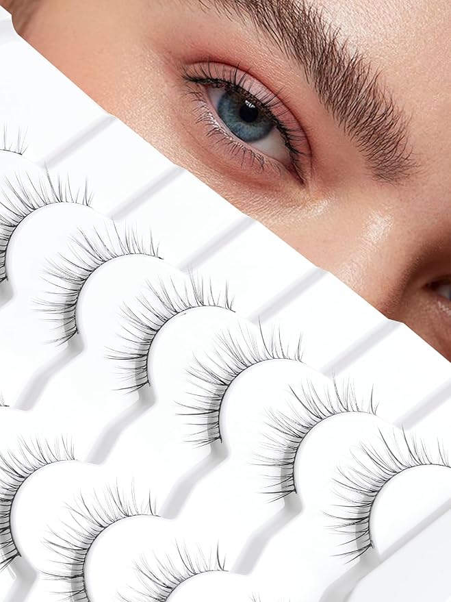 Lashes Short Eyelashes 10MM Natural Lashes Wispy Thin Band Strip Lashes Short Eyelashes Natural Look 3D Volume Lashes 7 Pair Fake Lashes Siligli-Velvo Beauty