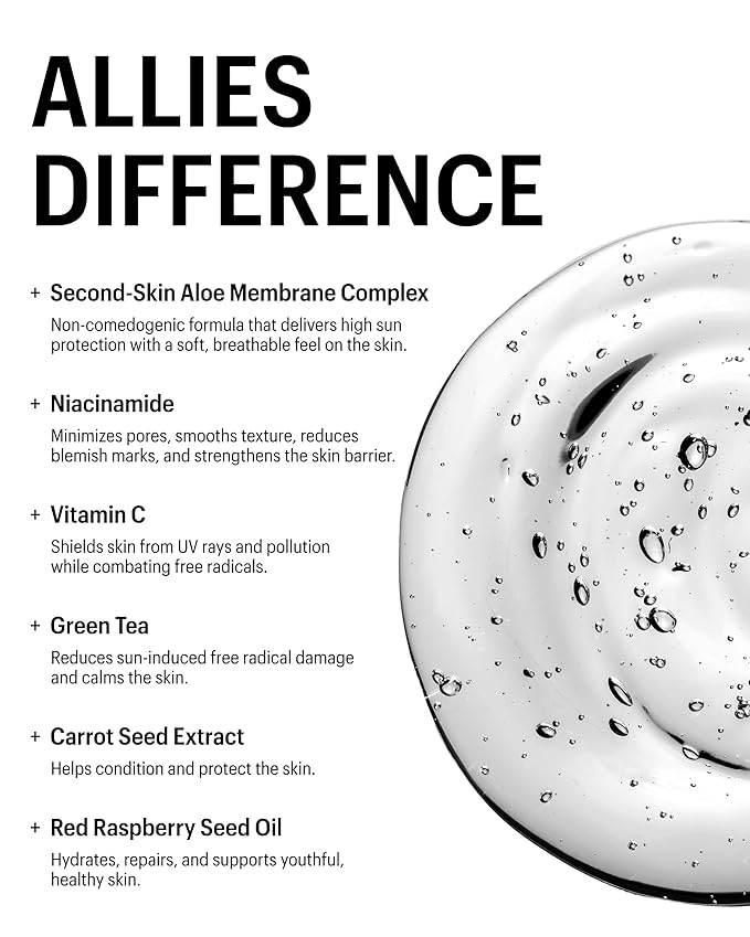 Allies of Skin Daily Face Sunscreen SPF 50 | Zero White Cast Lightweight Gel Formula | Dermatologist Tested Under Makeup Primer| Water-Resistant & PA++++ Broad Spectrum UVA/UVB (1.7 oz)-Velvo Beauty