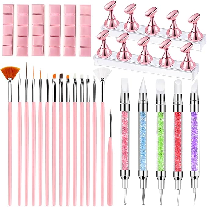 Nail Art Tools,Nail Art Brush,2 sets Nail Stand,5 PCS Dual Tipped Nail Dotting Tool and Sculpture Pen, Acrylic Silicone Nail Pen, Nail Design Tools-Velvo Beauty
