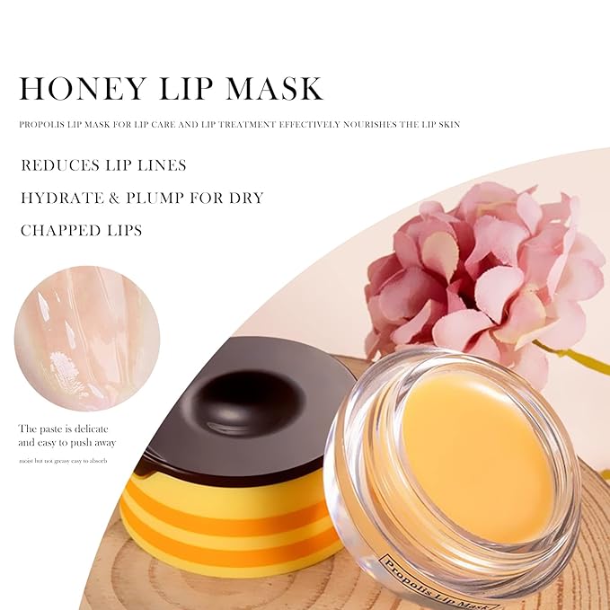 Honey Lip Balm Pot, Honey Lip Sleeping Mask Overnight 24HR Repair Lip, Moisturizing Lip Mask Honey Lip Balm Pot with Wand Hydrate Nourish Prevent Chapped Lips Lip Scrubs Exfoliator-Velvo Beauty