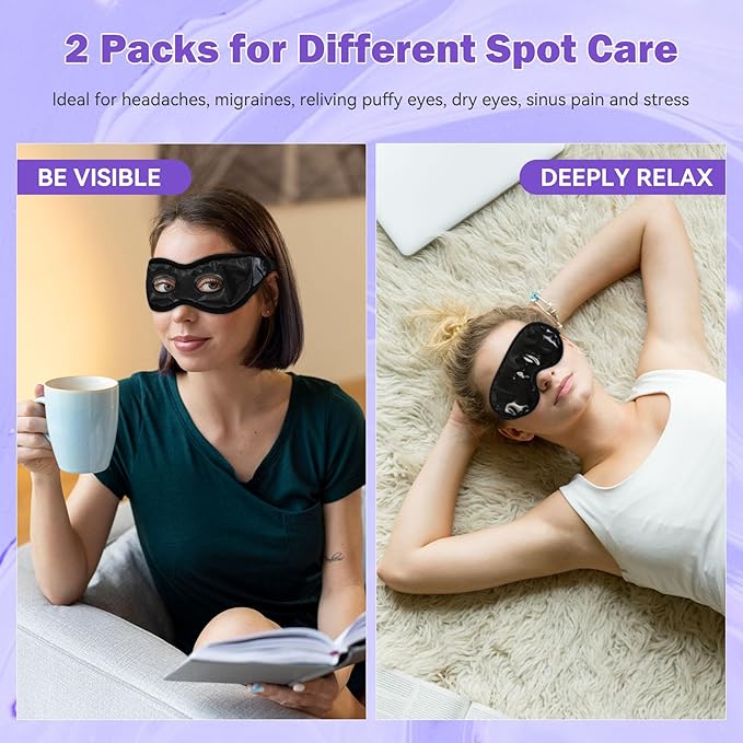 Cooling Gel Eye Mask Reusable Cold Eye Mask, Frozen Eye Mask Ice Eye Compress Ice Pack, No Freeze, Cool Relaxation, Comfort Snug Fit, Eye Cover Ice Mask with Mineral Mud for Office, Home, 2PCS-Velvo Beauty