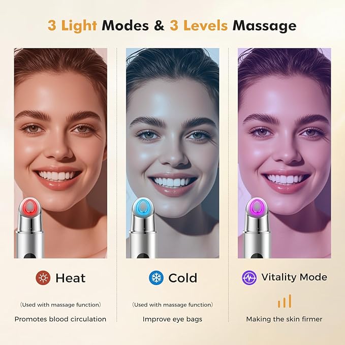 REDLOOK Depuffing Wand - Multi-Mode Cold & Heat Eye with Massager,At Home Face Roller Tool, Beauty Wand for Puffiness Reduction, Dark Circles, and Let The Skin Be Full of Radiance - Silver-Velvo Beauty