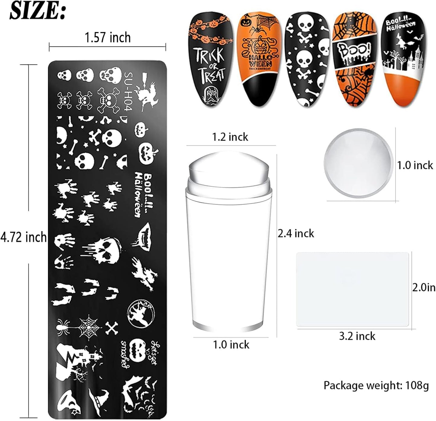 Halloween Nail Stamper Kit 6 Pcs Nail Plates +1 Nail Stamper + 1 Nail Scraper Horror Skull Spider Ghost Bat Nail Art Design Template Nail Stencils Plates Nail Supplies Tools Nail 8pcs Set-Velvo Beauty