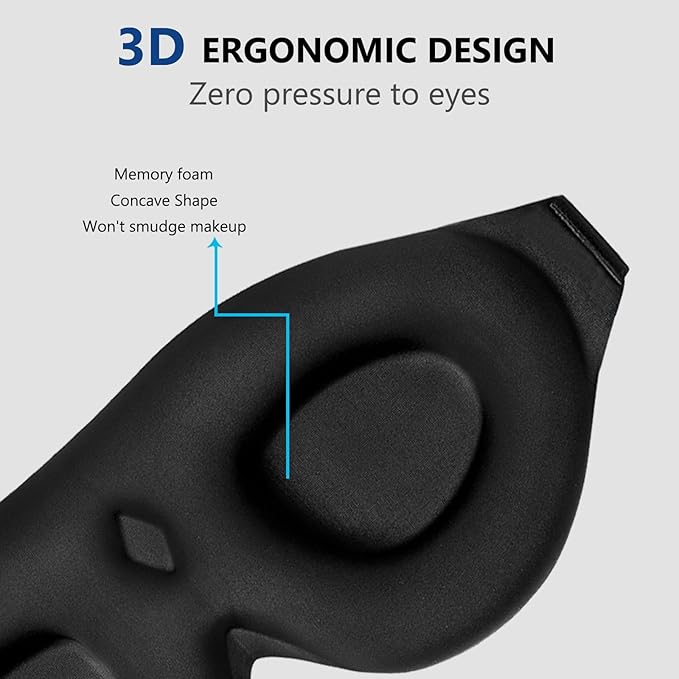 ALASKA BEAR Sleep Mask Memory Foam Contoured Eye Cups for Women and Men, Soft 3D Blackout Eye Mask for Sleeping No Pressure on Eyelids and Eyelashes Protection, Earplugs Set, Black-Velvo Beauty