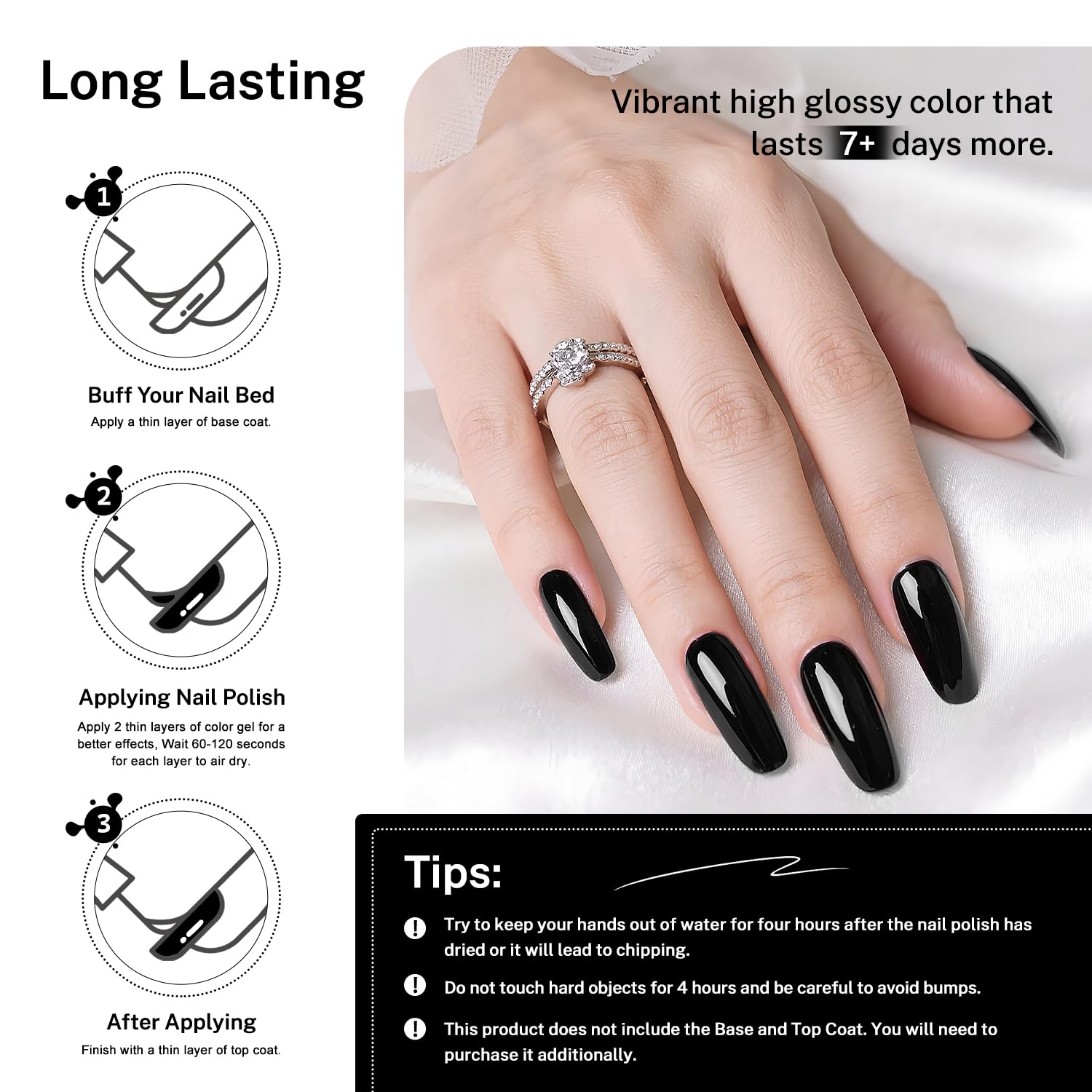 16.5ml Black Nail Polish Large Volume Quick Drying Nail Polish, Fast Drying and Long Lasting Color Nail Art DIY Home Manicure Gift for Women-Velvo Beauty