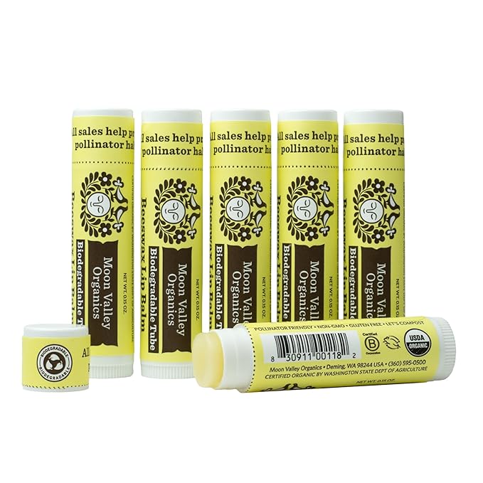 Moon Valley Organics Beeswax Lip Balm for Moisturizing Lips and Cuticles (VELVETY VANILLA, 6-Pack)-Velvo Beauty