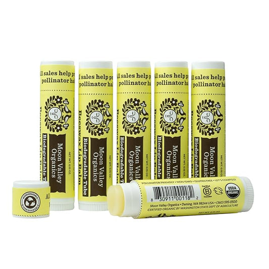 Moon Valley Organics Beeswax Lip Balm for Moisturizing Lips and Cuticles (VELVETY VANILLA, 6-Pack)-Velvo Beauty