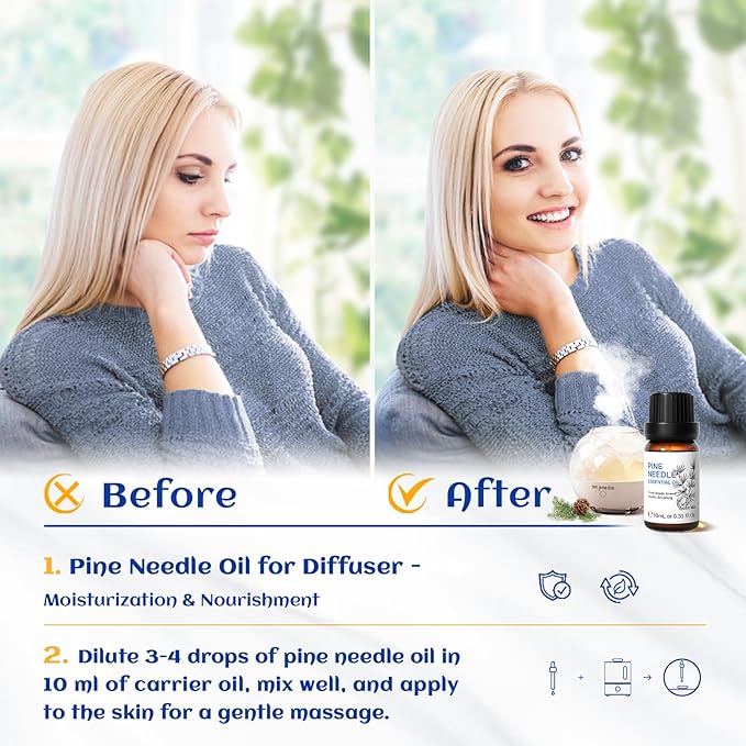 HIQILI 10ml Pine Essential Oil, 100% Pure Natural for Diffuser, Clean Spary, Winter Candle Making Scent- 0.33 Fl Oz-Velvo Beauty