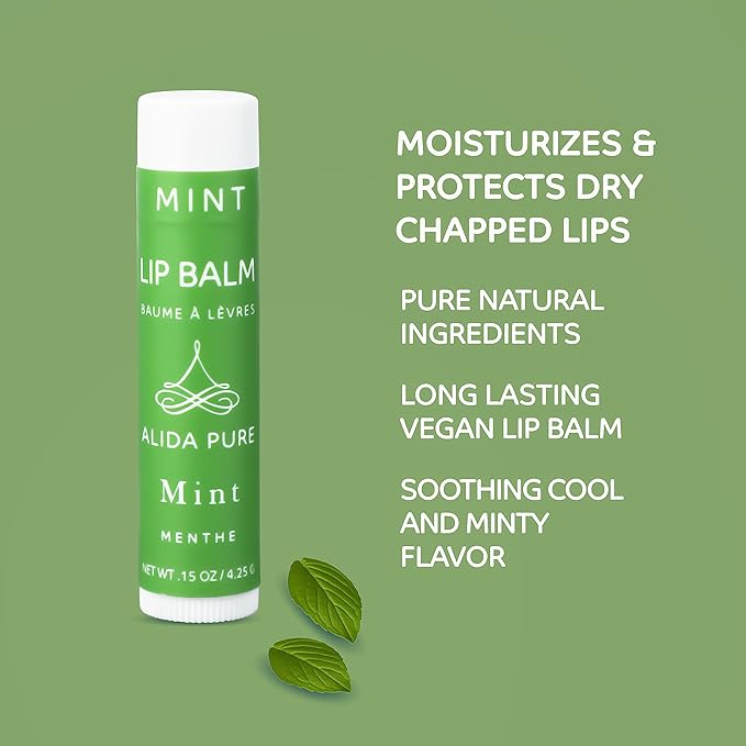 ALIDA PURE Mint Lip Balm Collection, Vegan Lip Balm, Beeswax Free, with Avocado Oil, Organic Jojoba Oil, and Vitamin E, for Dry, Chapped, or Cracked Lips, 3 Tube Set-Velvo Beauty