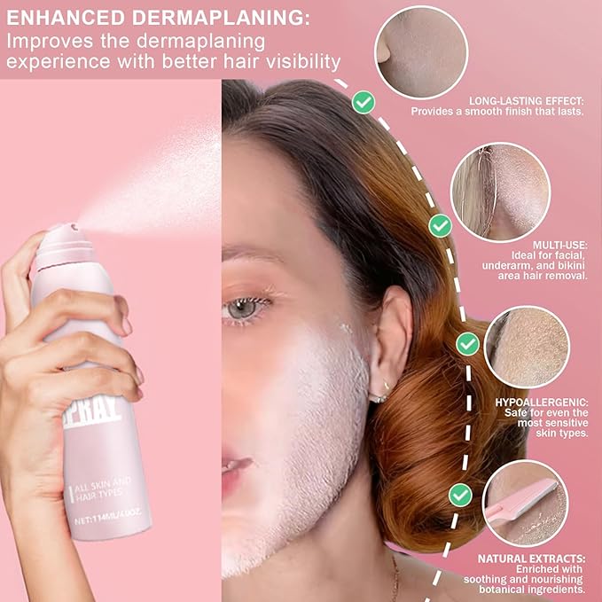 Hair Identifier Spray for Face Shaving,Moisturizing and Skin Care Dermaplaner Spray, Glow Reveal Face Spray for Face Dermaplaning, Peach Fuzz Remover for Women Face (1pc)-Velvo Beauty