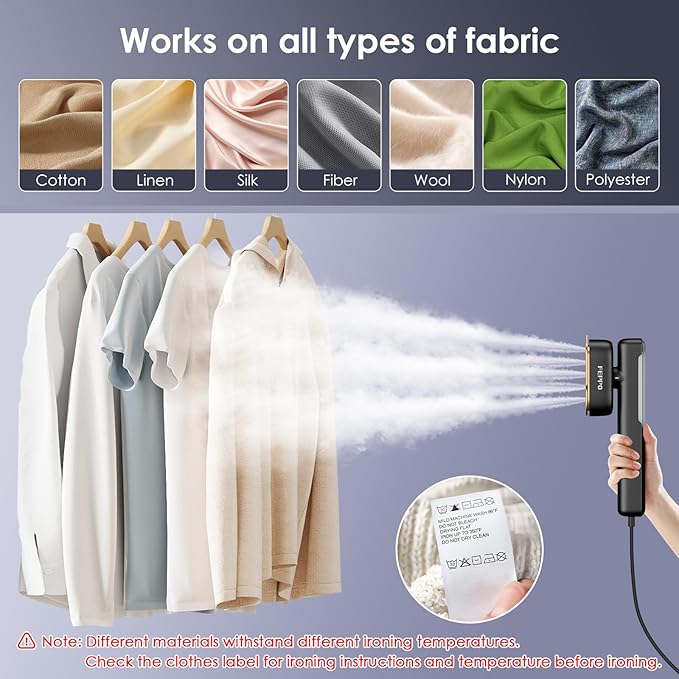 FEPPO Travel Steamer for Clothes, 110-240V Dual Voltage Portable Mini Steamer & Iron 2in1, 1100W Powerful Garment Steamer, Fast Heat Up, Travel Size, HD Display, for Home & Global & Europe Travel-Velvo Beauty