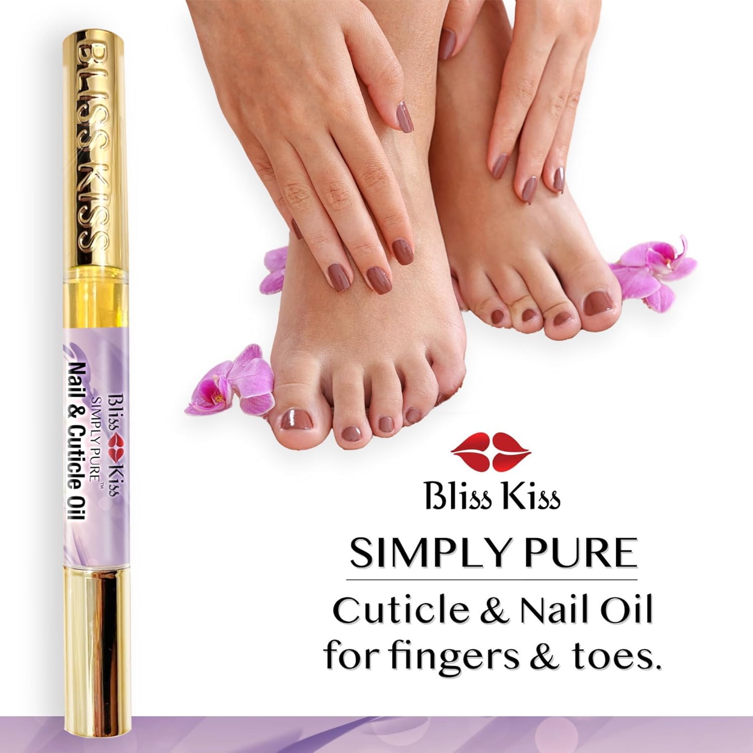 Bliss Kiss | 1 Lavender Vanilla | Nail Oil Cuticle Pen w/Vitamin E & Jojoba⏤Nail Strengthener Nail Growth Serum for Brittle Peeling Breaking Thin Nails-Velvo Beauty