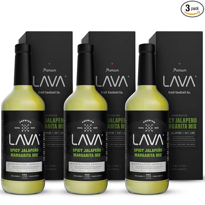 (3 Pack) LAVA Premium Spicy Jalapeño Margarita Mix by LAVA Craft Cocktail Co., Made with Real Jalapeños, Agave Nectar, Key Limes, Lots of Flavor and Ready to Use-Velvo Beauty
