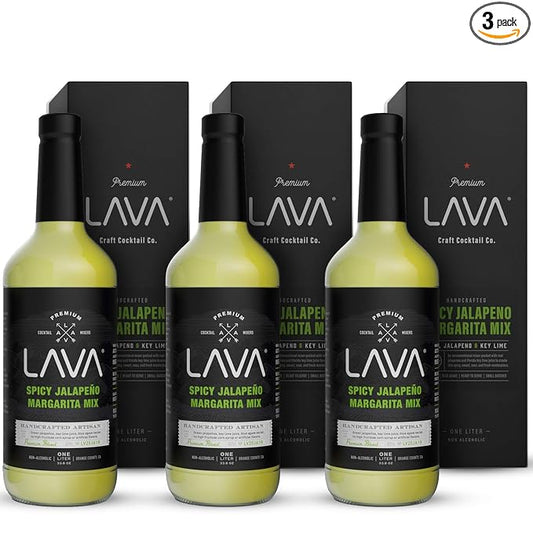 (3 Pack) LAVA Premium Spicy Jalapeño Margarita Mix by LAVA Craft Cocktail Co., Made with Real Jalapeños, Agave Nectar, Key Limes, Lots of Flavor and Ready to Use-Velvo Beauty